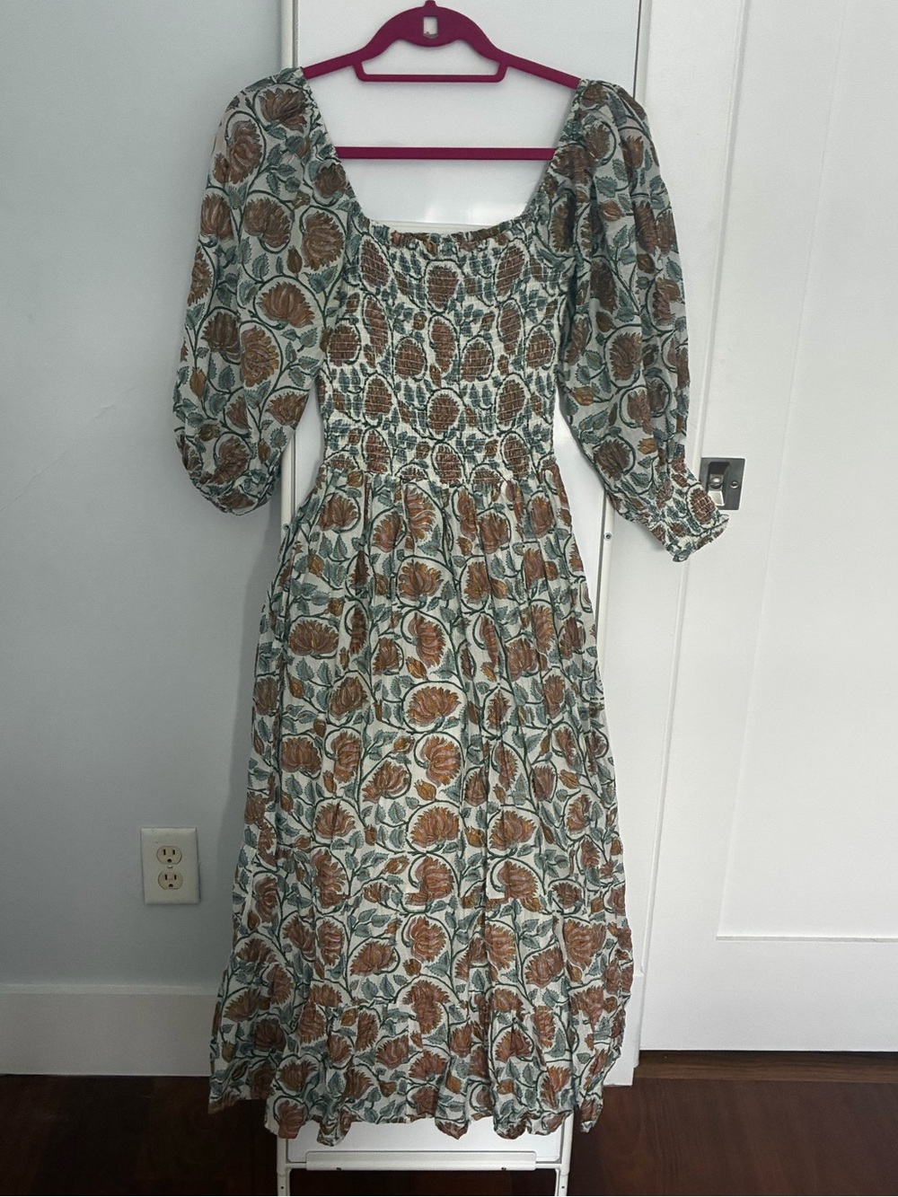 Oliphant Floral Maxi Dress in Sage Green and Rust